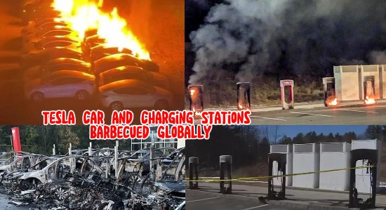 Tesla Car Lot Set Ablaze in Germany, and Charging Stations Barbecued in the US.