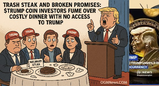 Upward of $500,000 for Trump’s Meme Coin Dinner Got Served Walmart Trash Steak and no Access to Trump
