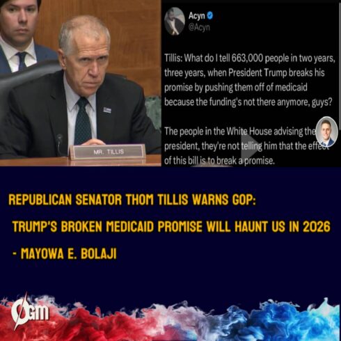 Republican Senator, Tom Tillis Blasts Trump’s Medicaid Cuts: “What Do I Tell 663,000 People?
