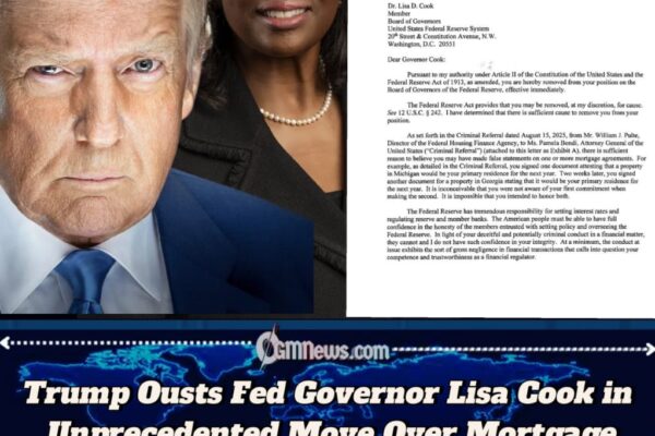 Trump Fires Federal Reserve Governor Lisa Cook After Mortgage Fraud Allegations