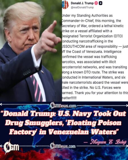 Donald Trump Confirms U.S. Strike on Suspected Drug Boat off Venezuela, Six Dead