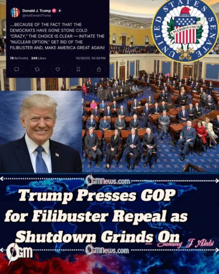 Trump Calls on Senate GOP to Overcome Filibuster and Swiftly End Shutdown for the Nation’s Progress