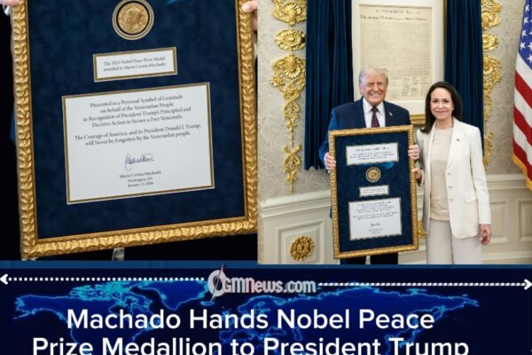 Trump Receives Nobel Peace Prize Medallion from Venezuela’s Opposition Leader in Symbolic White House Gesture