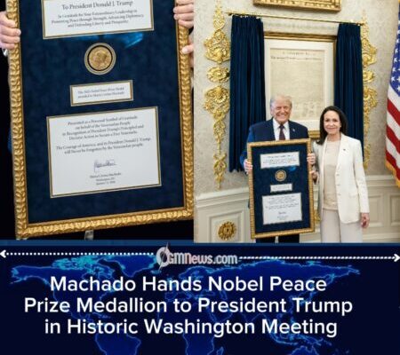 Trump Receives Nobel Peace Prize Medallion from Venezuela’s Opposition Leader in Symbolic White House Gesture